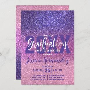 Violet Purple Pink Triple Glitter Ombre Graduation Invitation