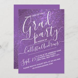 Violet Purple Sparkly Glitter Ombre Graduation Invitation