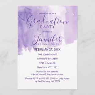 Violet Purple Watercolor Splash Graduation Party Invitation