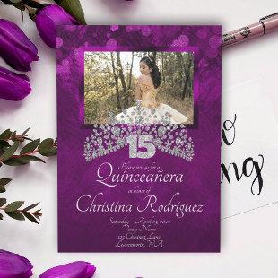 Violet Quinceanera Silver Tiara Invitation
