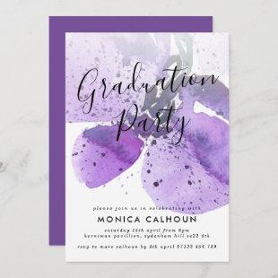 Violet Watercolor Orchid Graduation Party Invitation