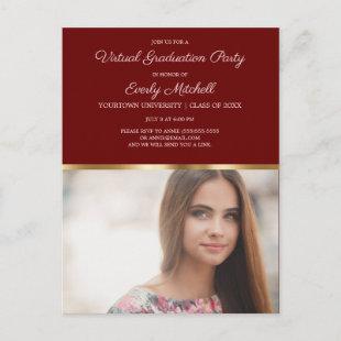 Virtual Graduation Party Burgundy Gold Photo Postcard