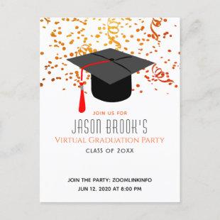 Virtual Graduation Party | Confetti Graduation Cap Invitation Postcard