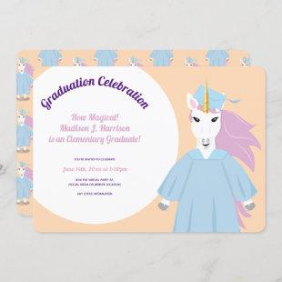 Virtual Unicorn Purple Peach Elementary Graduation Invitation