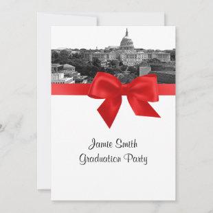 Wash DC Skyline Etched BW Red Graduation Party Invitation