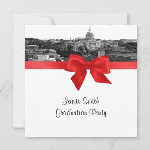 Wash DC Skyline Etched BW Red SQ Graduation Party Invitation