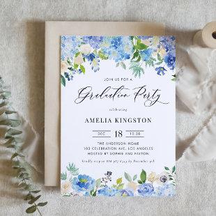 Watercolor Blue Hydrangea Floral Graduation Party Invitation