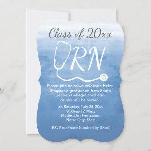 Watercolor Blue Nursing RN Nurse Graduation Party Invitation