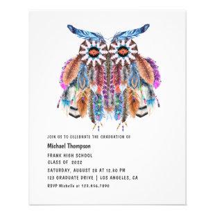 Watercolor Boho Tribal Owl Graduation Invitation Flyer