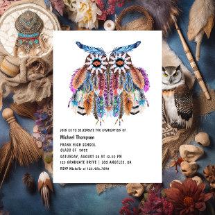 Watercolor Boho Tribal Owl Graduation Party Invitation