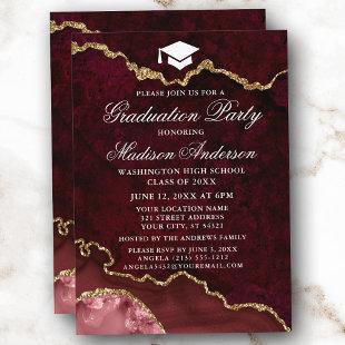 Watercolor Burgundy Marble Agate Graduation Party Invitation