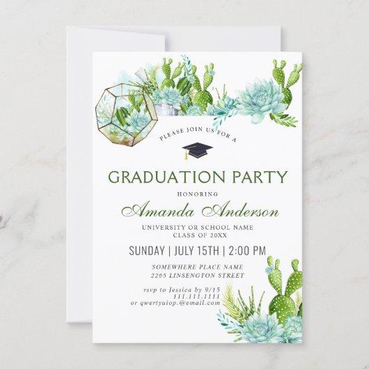 Watercolor Cactus Eucalyptus Graduation Party Invitation