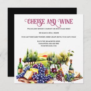Watercolor cheese wine grape platter vineyard  invitation