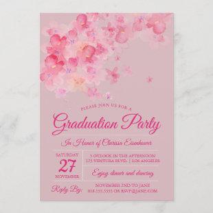 Watercolor Cherry Blossom Graduation Party Invitation