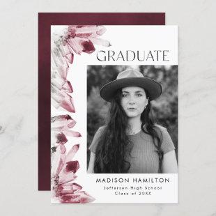 Watercolor Crystal Burgundy Photo Graduation Party Invitation