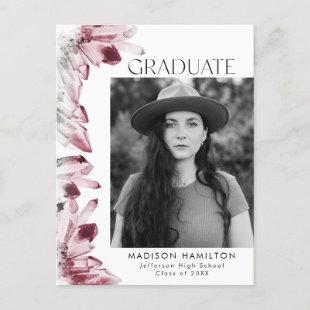 Watercolor Crystal Burgundy Photo Graduation Party Invitation Postcard