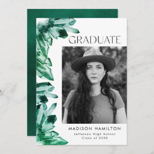 Watercolor Crystal Green Photo Graduation Party Invitation