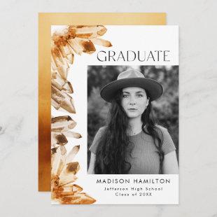 Watercolor Crystal Orange Photo Graduation Party Invitation