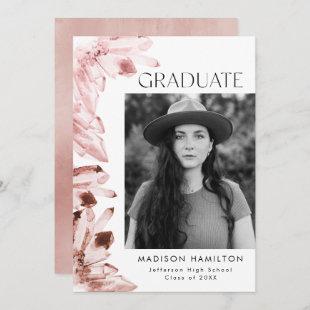 Watercolor Crystal Rose Photo Graduation Party Invitation