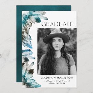 Watercolor Crystal Teal Photo Graduation Party Invitation