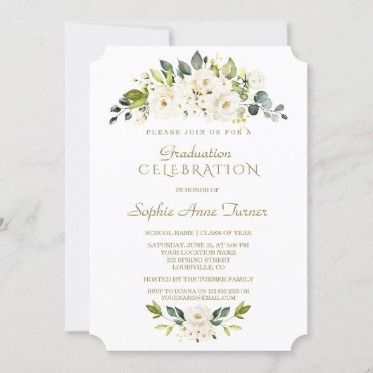 Watercolor Delicate White Floral Graduation Party Invitation