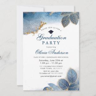 Watercolor Dusty Blue Modern Graduation Party Invitation