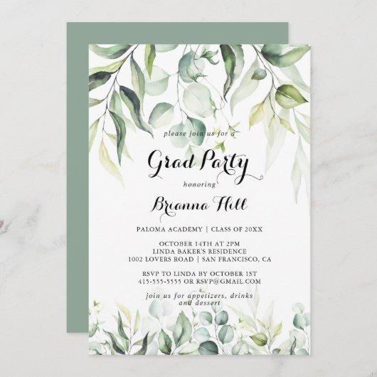 Watercolor Eucalyptus Greenery Grad Party  Invitation