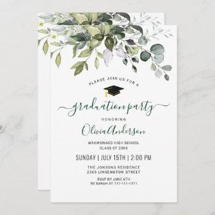 Watercolor Eucalyptus Greenery Graduation Party Invitation