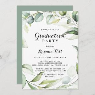 Watercolor Eucalyptus Greenery Graduation Party  Invitation