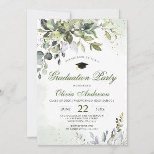 Watercolor Eucalyptus Greenery Graduation Party Invitation