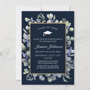 Watercolor Eucalyptus Lavender Graduation Party Invitation