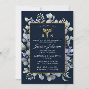 Watercolor Eucalyptus Lavender Nursing Graduation Invitation