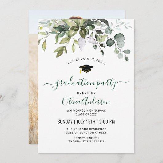 Watercolor Eucalyptus PHOTO Graduation Party Invitation
