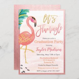Watercolor Flamingo Graduation Party Invitation