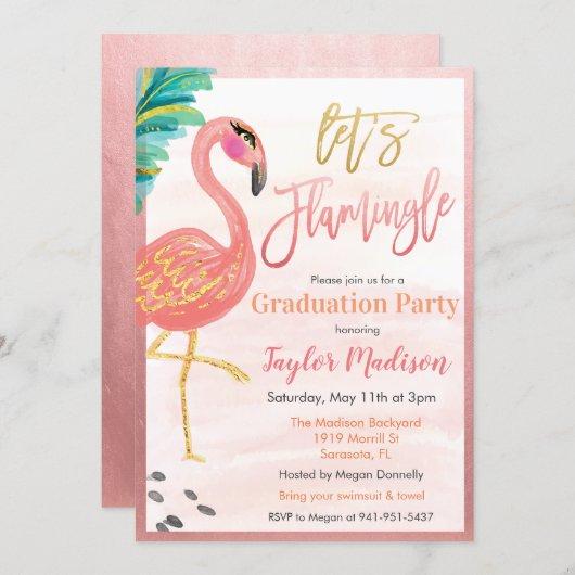 Watercolor Flamingo Graduation Party Invitation