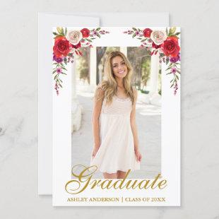 Watercolor Floral and Gold Graduation Announcement