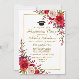 Watercolor Floral and Gold | Graduation Party Invitation