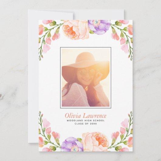 Watercolor Floral Photo Graduation Thank You Card
