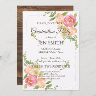 Watercolor Floral Woodsy Graduation Invitation