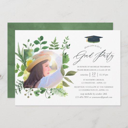 Watercolor Forest Greenery Graduation Party Invitation