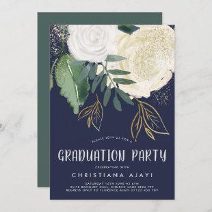 Watercolor & Glitter Roses Graduation Invitation