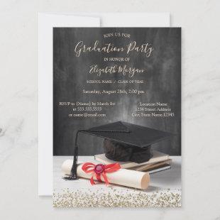 Watercolor Grad Cap,Diploma Diamonds Graduation Invitation