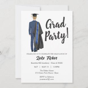Watercolor Graduation Gown & Cap Invitation