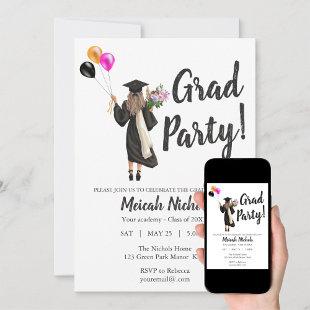 Watercolor Graduation Modern Trendy Girl Invite