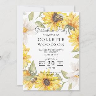 Watercolor Graduation Party Sunflowers Greenery  I Invitation
