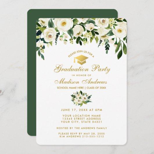 Watercolor Green Floral Graduation Party Invite BG