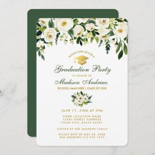 Watercolor Green Floral Graduation Party Invite GB
