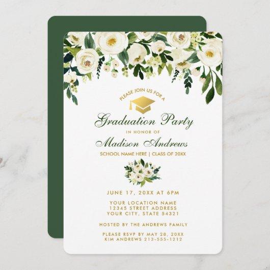 Watercolor Green Floral Graduation Party Invite GB