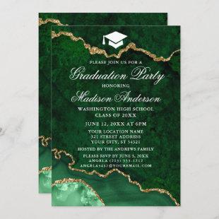 Watercolor Green Marble Agate Graduation Party Invitation