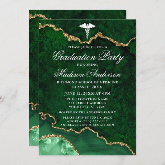 Watercolor Green Marble Medical Graduation Party Invitation
